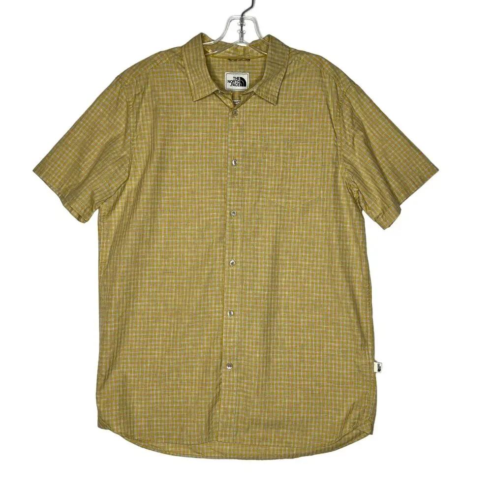 The North Face Short Sleeve Checkered Button Shirt Yellow Mens Large